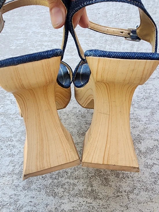 Vintage Y2K Splash Denim Platform Unique Cutout Heel Platform Sandals, Sz 6 - Picture 7 of 10